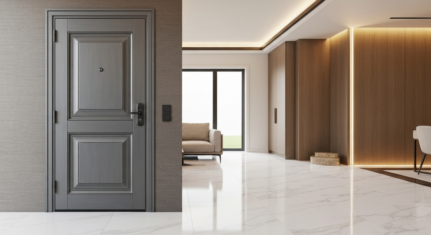 Премиум входные двери в Алматы — скрытые петли, биометрика, терморазрыв — Metako